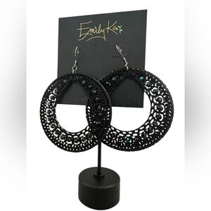 Emily Kai black Macrame beaded earrings.